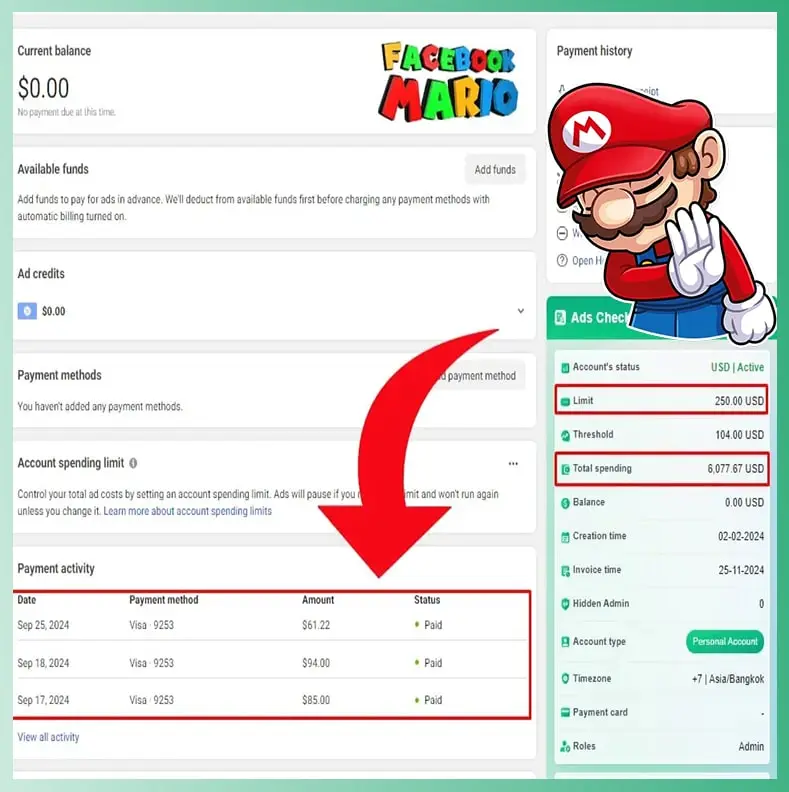 Buy Mid limit Ad Account – 250$-350$ with history from facebook mario