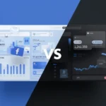 Advertising Facebook vs Twitter comparison showing Facebook Ads dashboard vs Twitter Ads dashboard in a split-screen design
