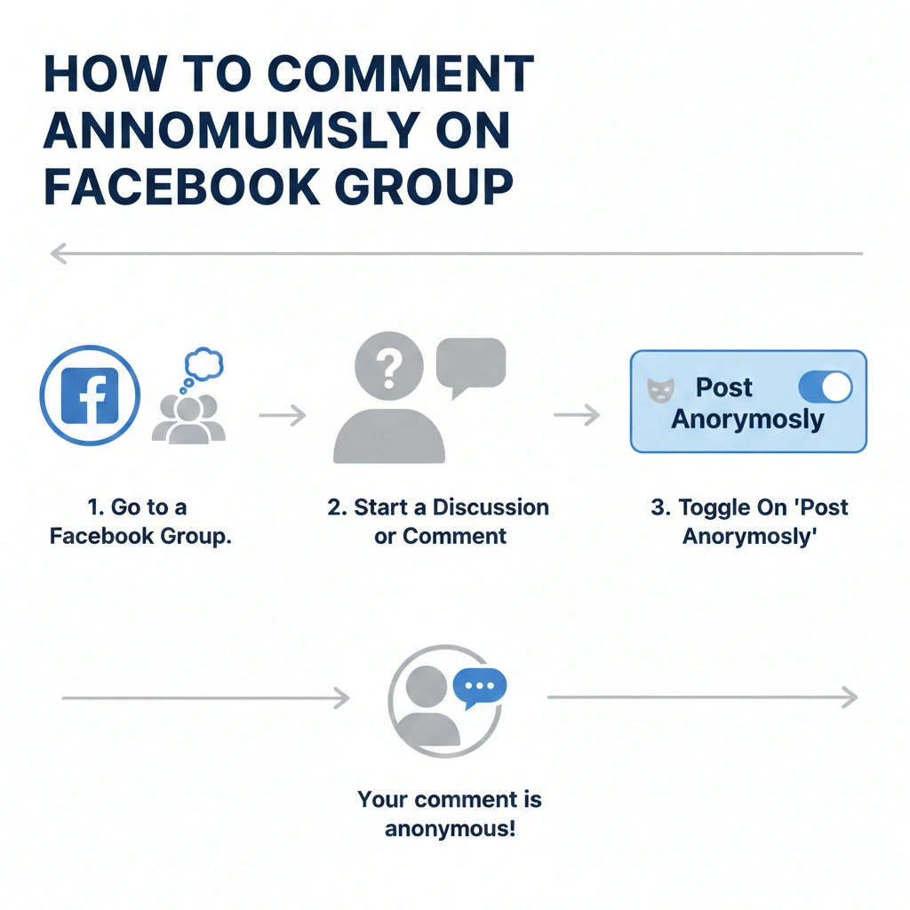 Step-by-step visual guide on how to comment anonymously in a Facebook group using the Post Anonymously feature.